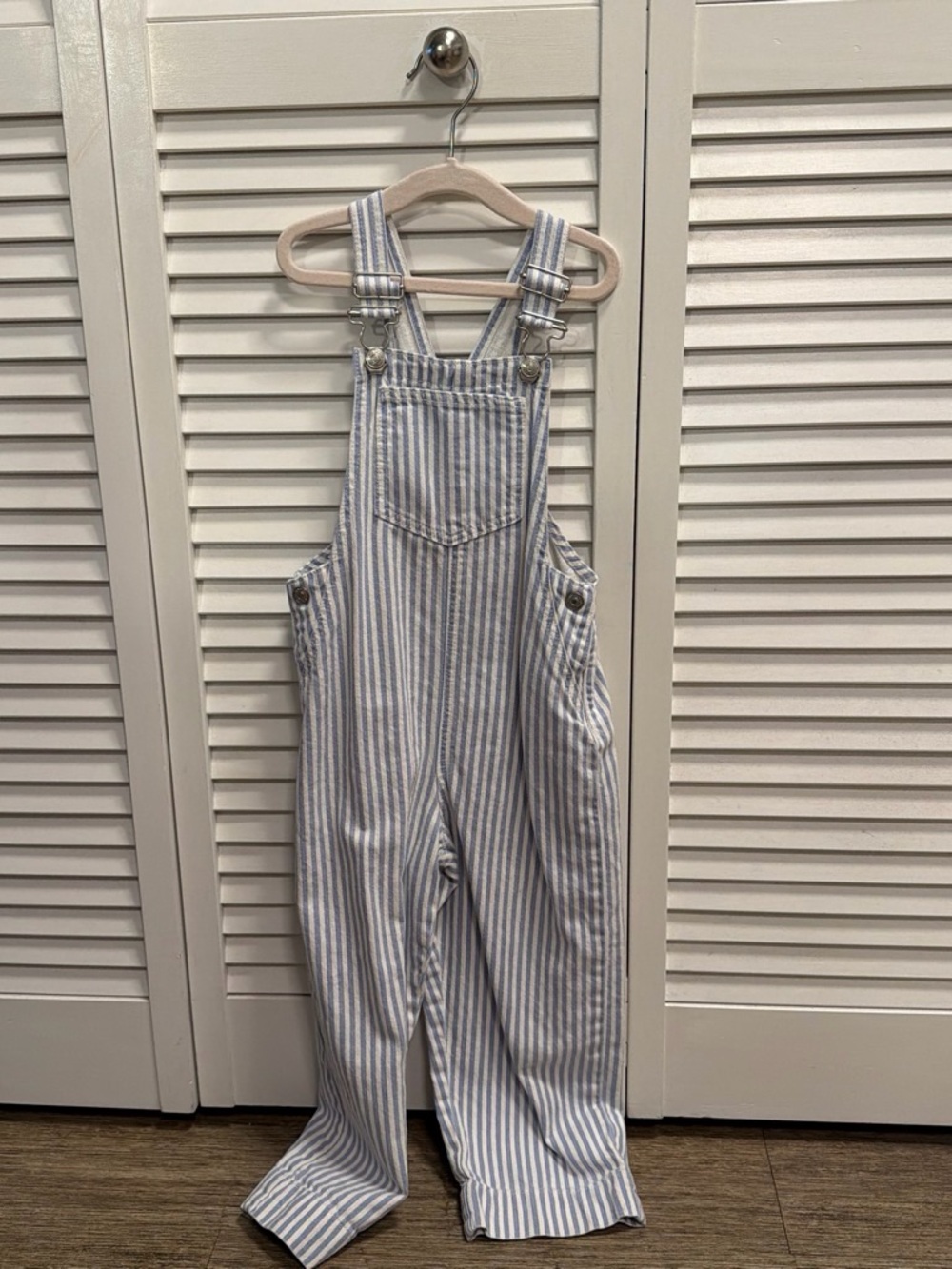 Zara Blue & White Striped Cotton Overalls